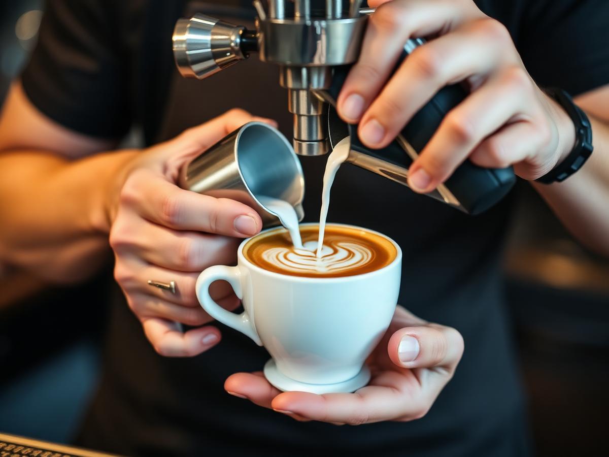 Barista pouring latte art