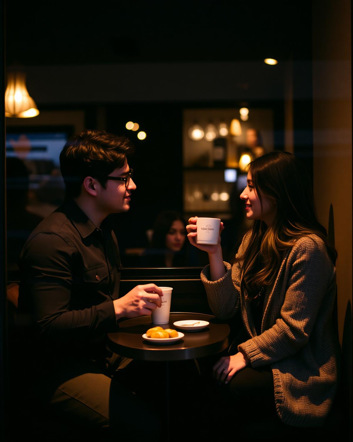 Couple sharing coffee at Rhythm's